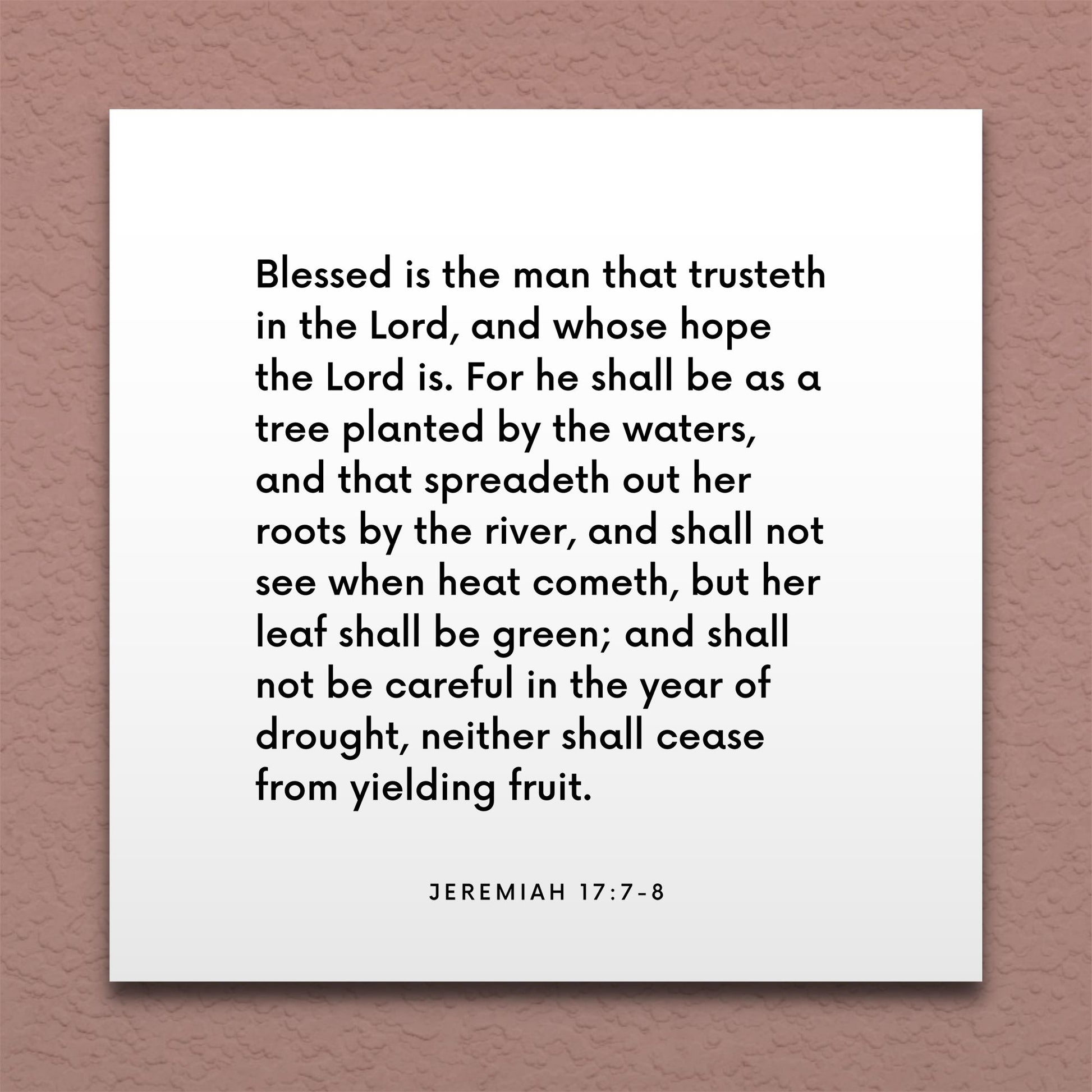 Wall-mounted scripture tile for Jeremiah 17:7-8 - "Blessed is the man that trusteth in the Lord"