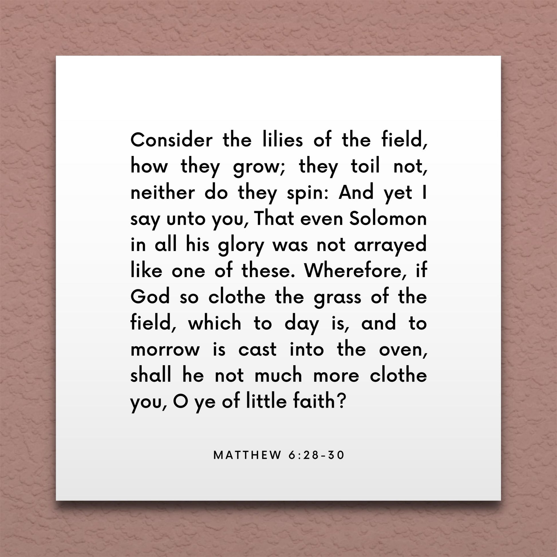 Wall-mounted scripture tile for Matthew 6:28-30 - "Consider the lilies of the field, how they grow"