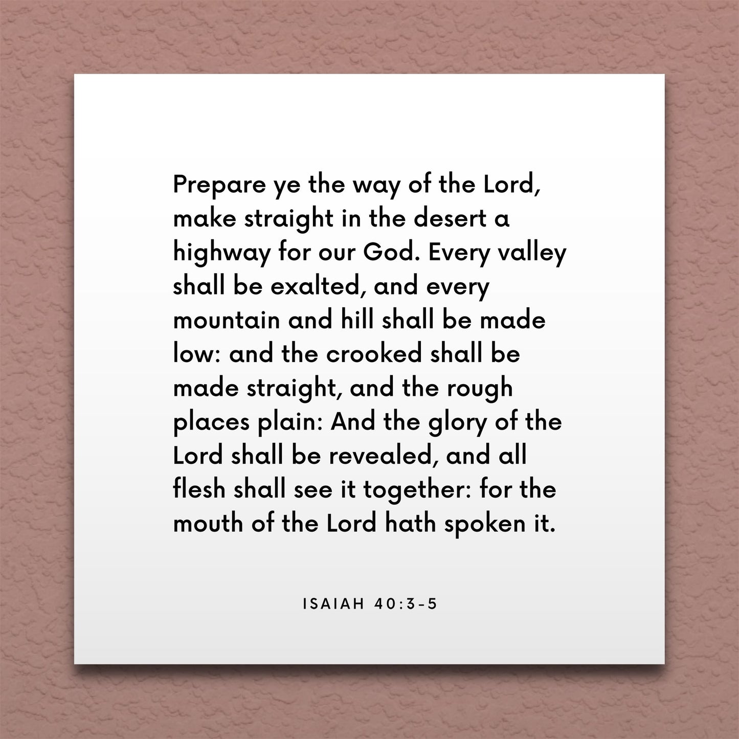 Wall-mounted scripture tile for Isaiah 40:3-5 - "Prepare ye the way of the Lord"