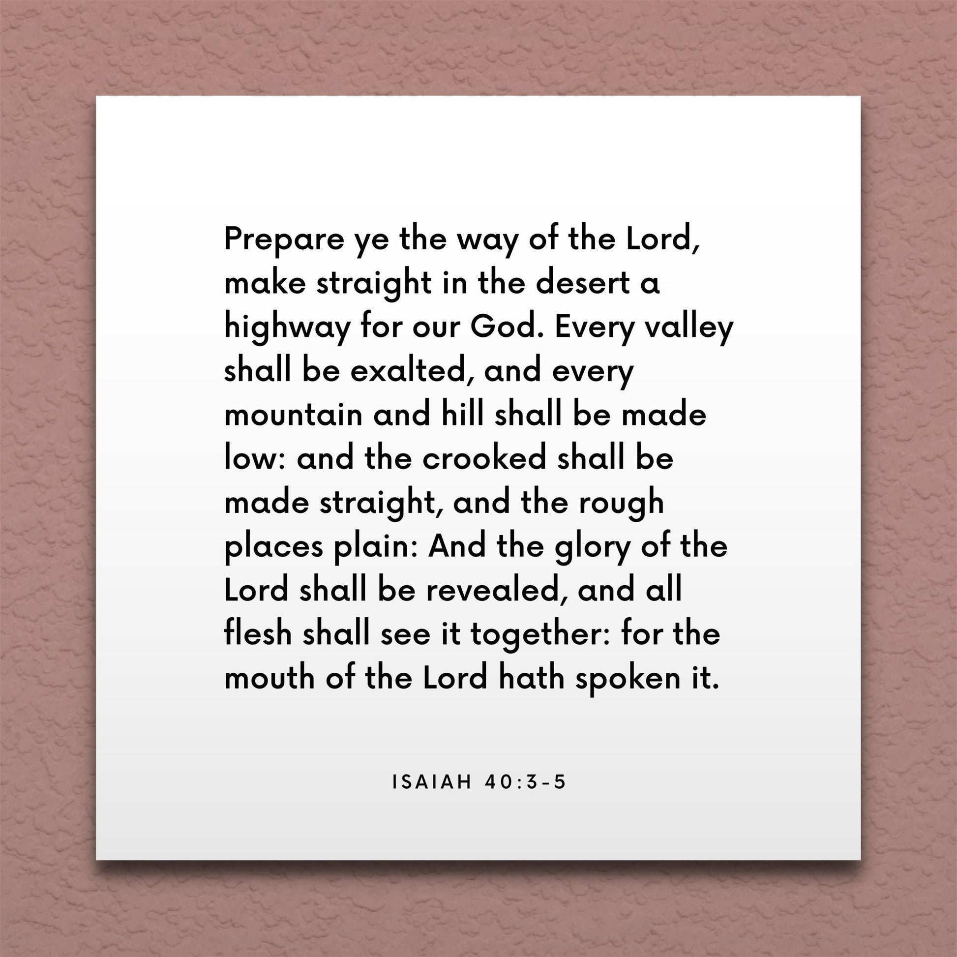 Wall-mounted scripture tile for Isaiah 40:3-5 - "Prepare ye the way of the Lord"