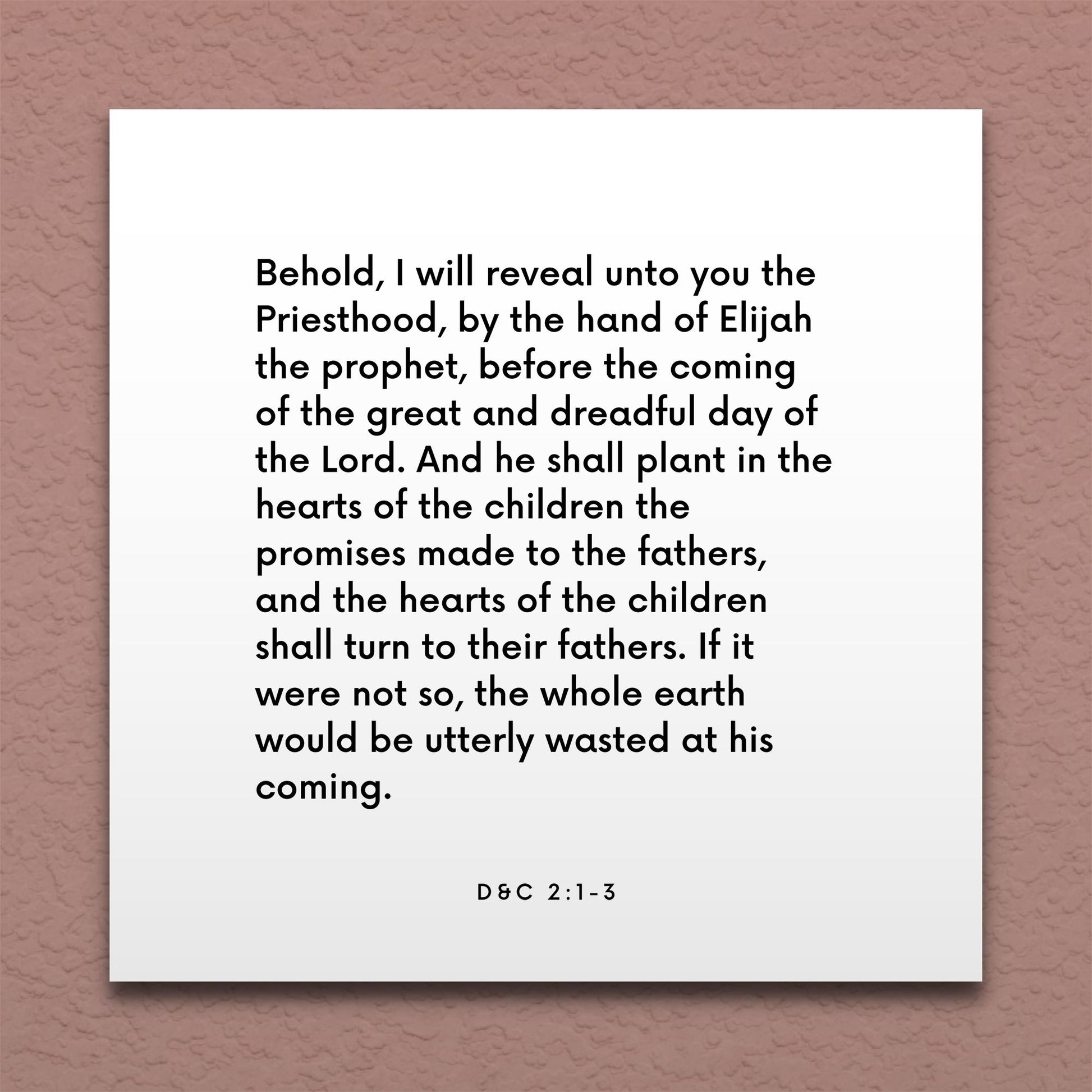 Wall-mounted scripture tile for D&C 2:1-3 - "The hearts of the children shall turn to their fathers"