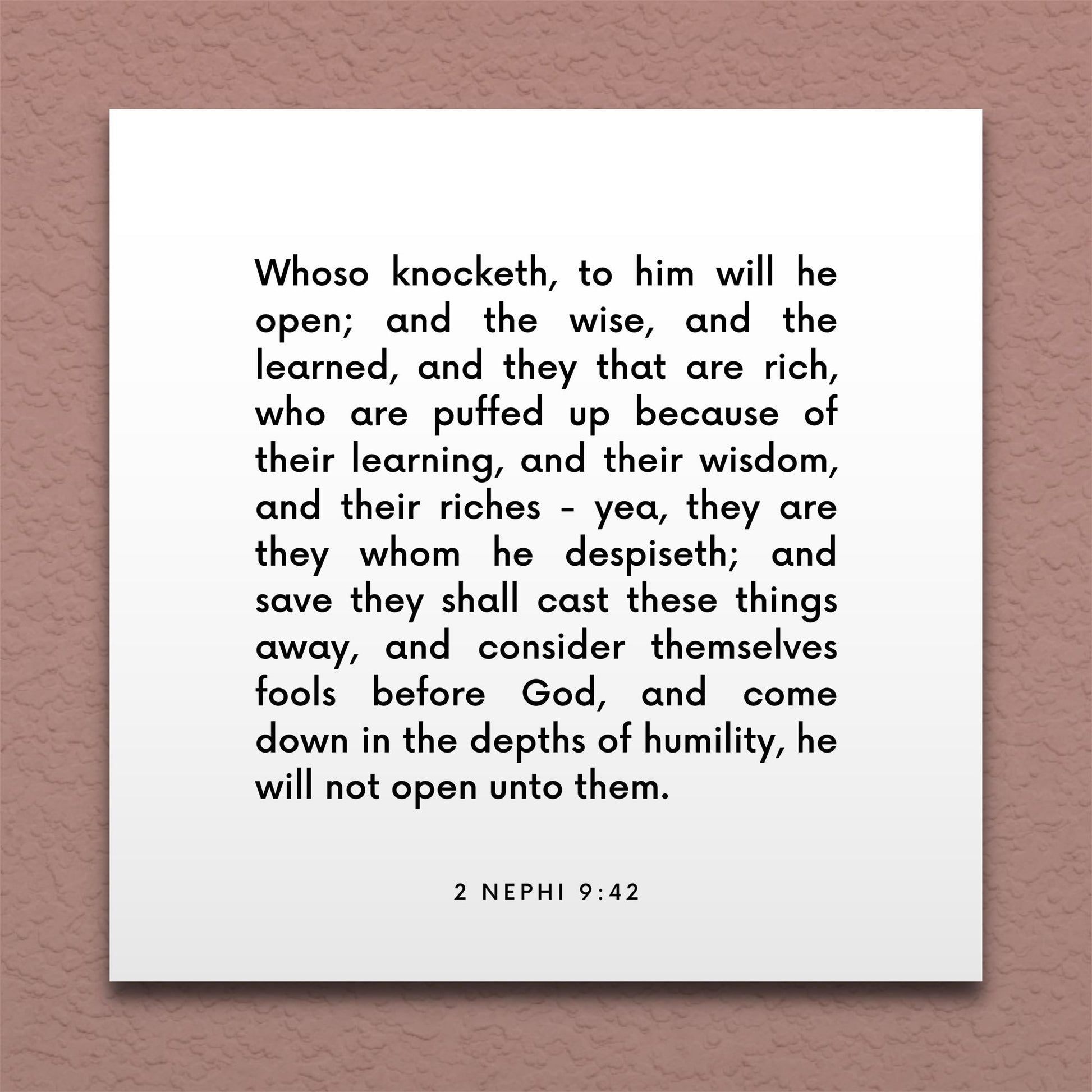 Wall-mounted scripture tile for 2 Nephi 9:42 - "Whoso knocketh, to him will he open"
