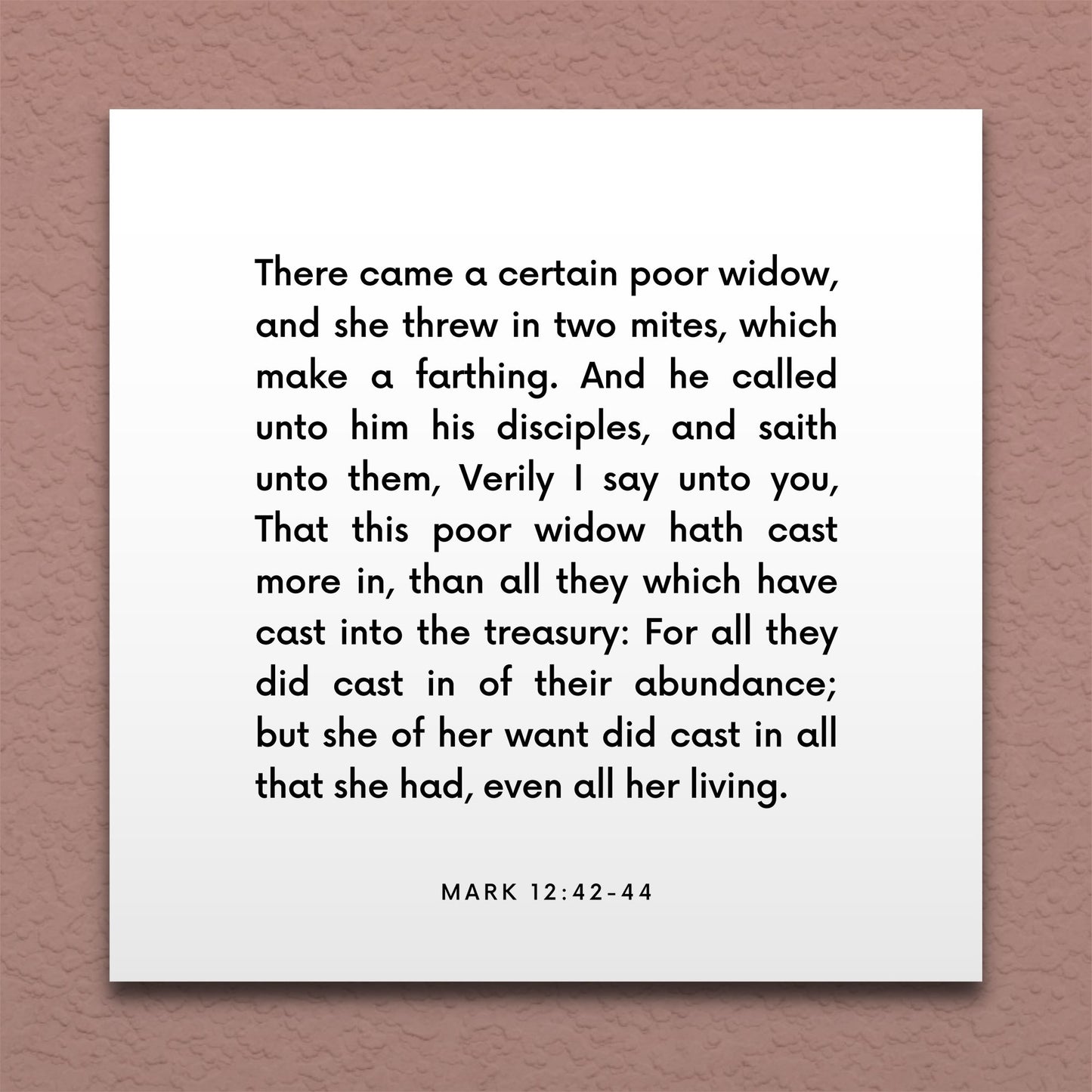 Wall-mounted scripture tile for Mark 12:42-44 - "This poor widow hath cast more in than all they"