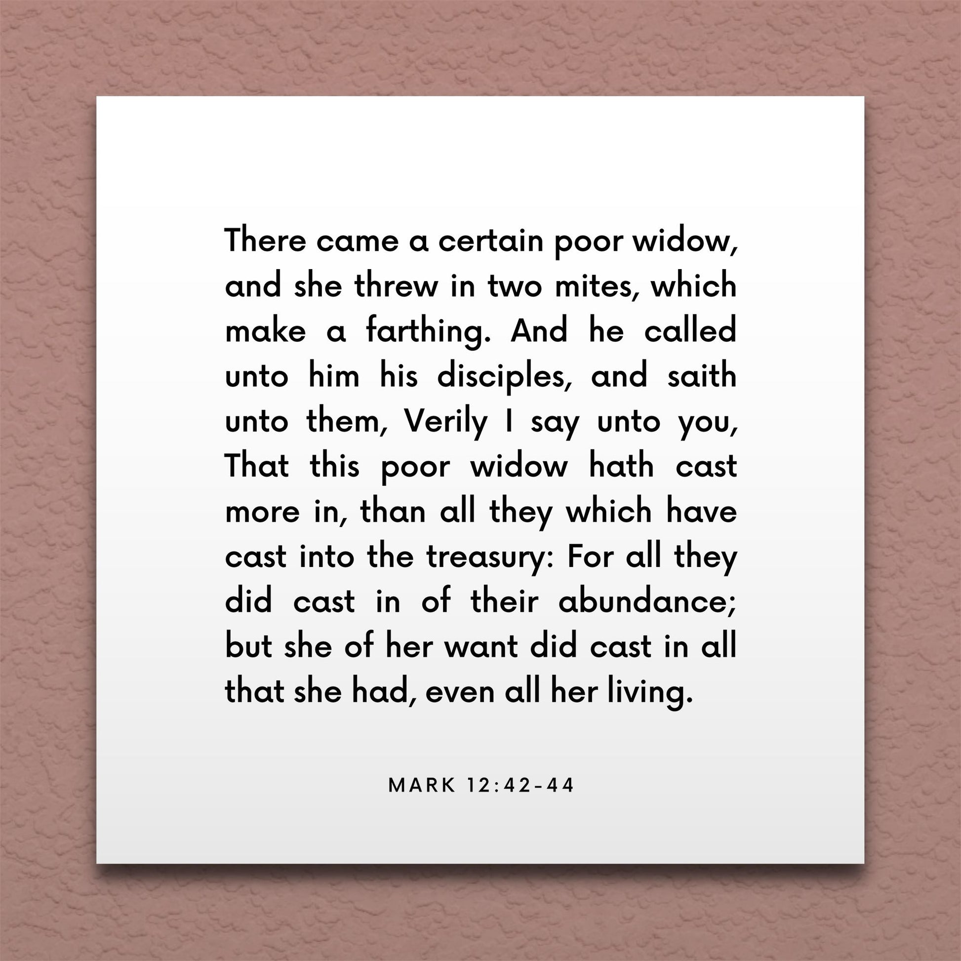 Wall-mounted scripture tile for Mark 12:42-44 - "This poor widow hath cast more in than all they"