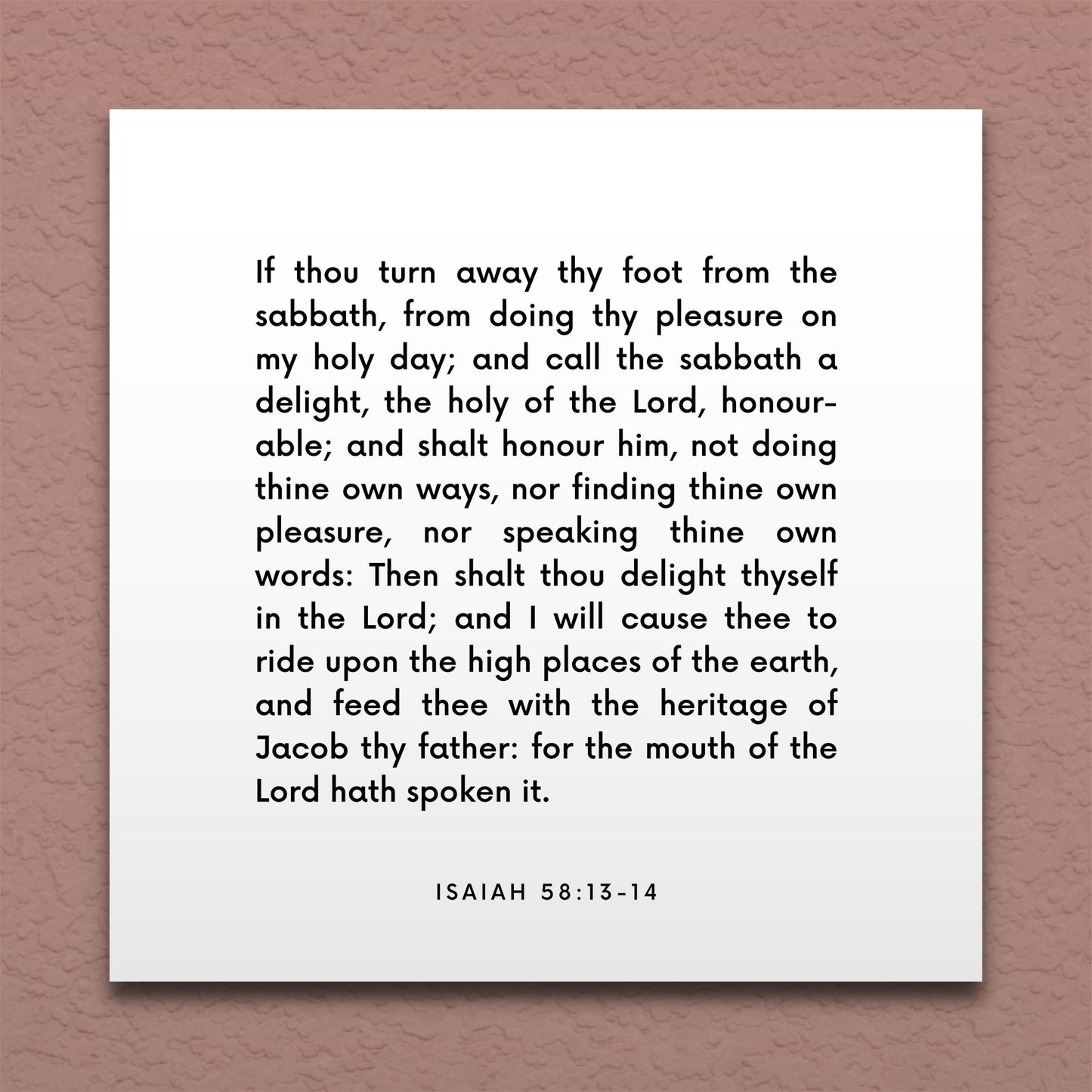 Wall-mounted scripture tile for Isaiah 58:13-14 - "Call the sabbath a delight"