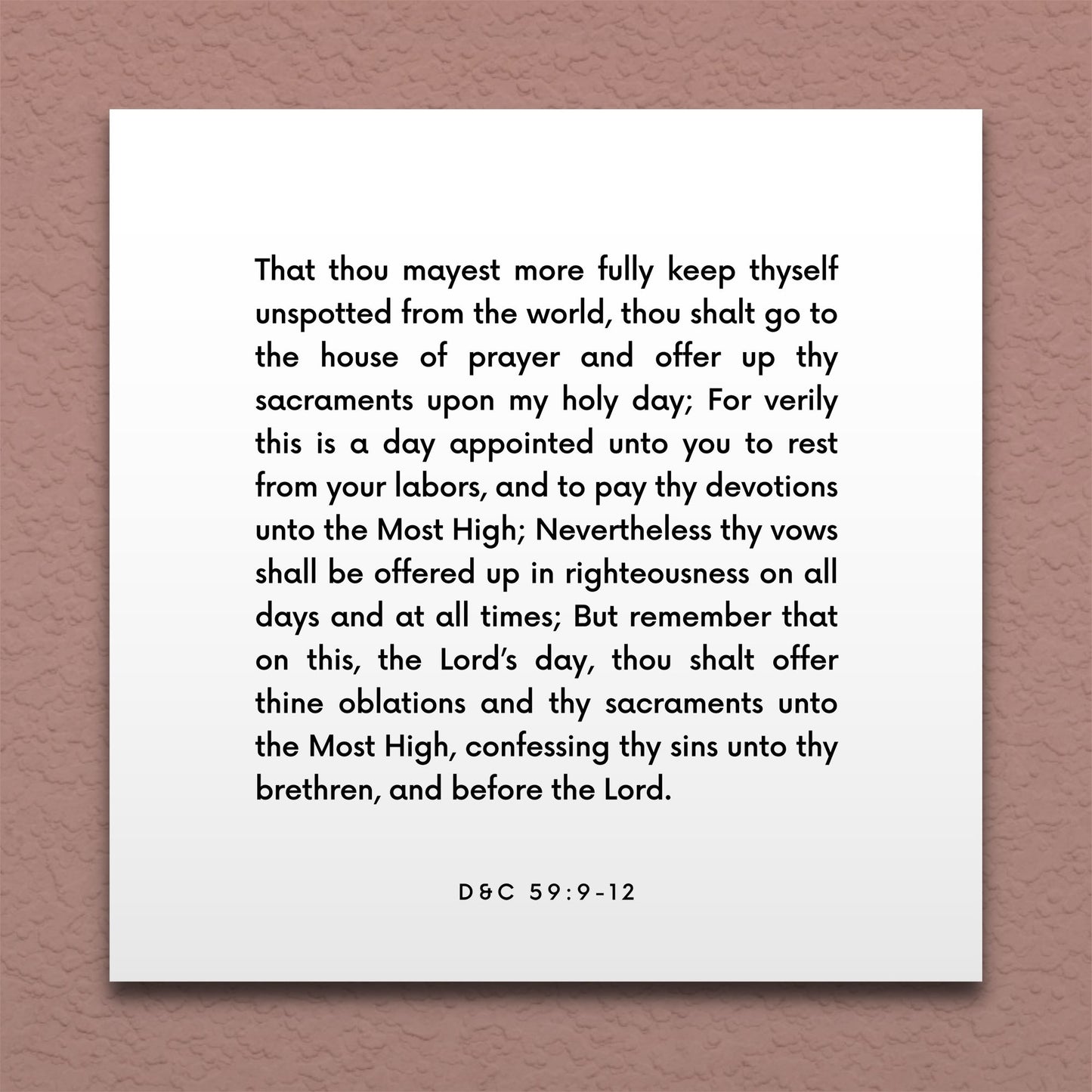 Wall-mounted scripture tile for D&C 59:9-12 - "On this, the Lord's day, thou shalt offer thy sacraments"